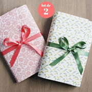 duo : boite cadeau LEA modulable réutilisable recyclable papier made in France les belles musettes collections rose fleur et vert feuillage