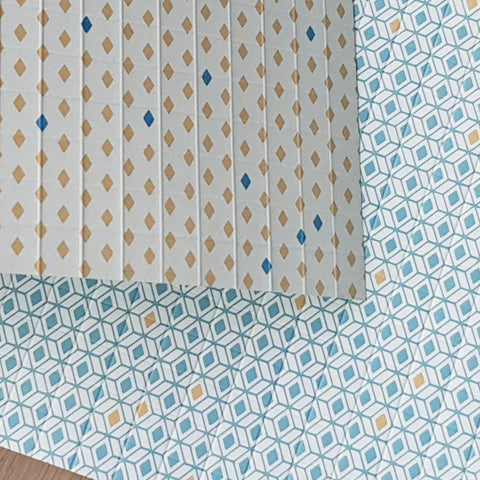 Papier cadeau PAUL collection Bleu Losange verso - Les Belles Musettes - Emballages durables zéro déchet paque cadeau réversible emballage réutilisable fabriqué en France